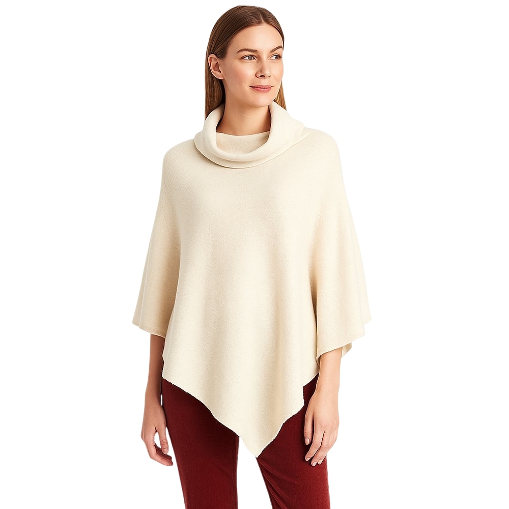 LOOK BY M New York Poncho Women One Size Ivory Merino Wool Blend Cowl Neck